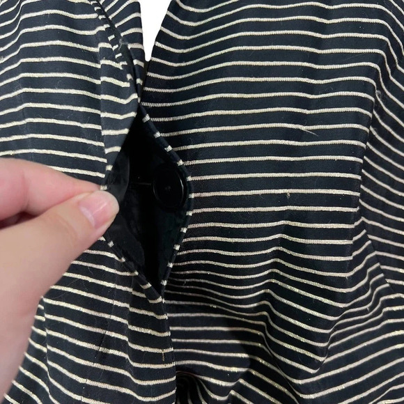 Akris Punto Top Blouse Short Sleeve Cinched Bungee Striped Black Gold Size US 12 - Picture 5 of 11